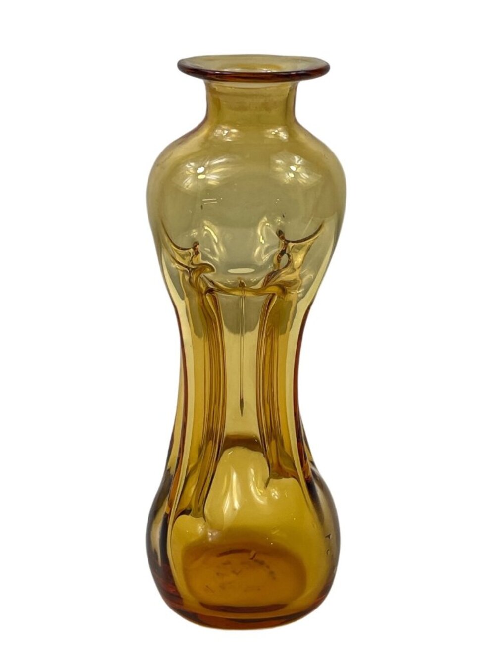 Pilgrim Cluck Cluck Decanter Amber Pinched Glass Vase With Flared Rim 7" Tall